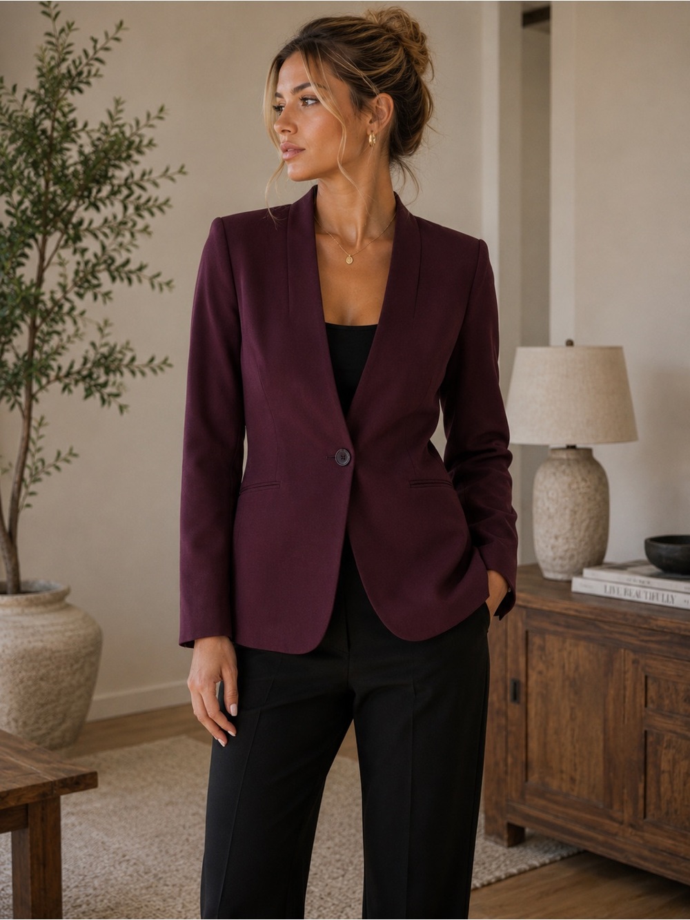 Burgundy Tailored Blazer | One-Button Career Jacket | Office Chic | size 12